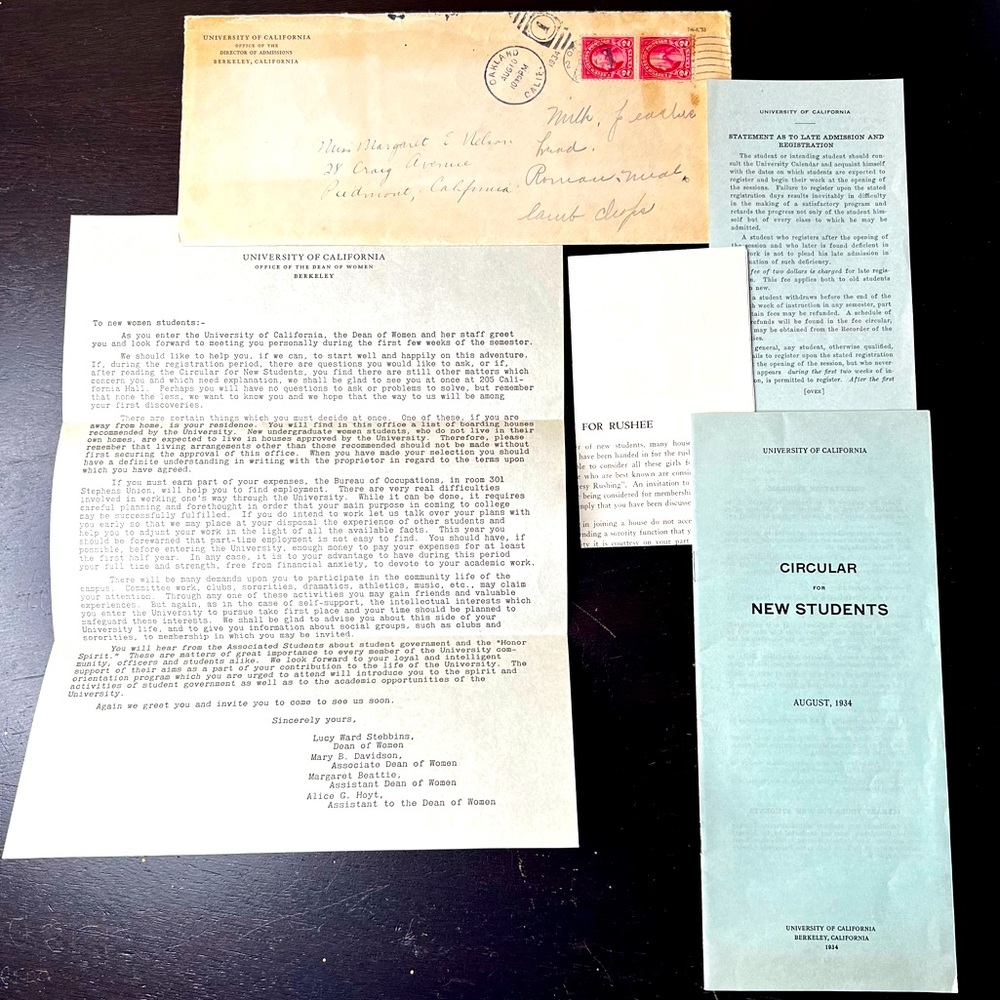 Vintage 1934 Berkeley University of California Ladies Acceptance letter